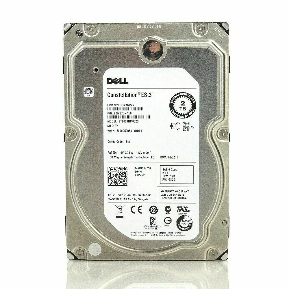 Dell 2TB 7.2K 3.5" SAS 6Gbps 128MB HDD // 01P7DP 1P7DP (ST2000NM0023) (Used) // สินค้ารับประกัน โดย บริษัท อะไหล่เซิร์ฟเวอร์ จำกัด