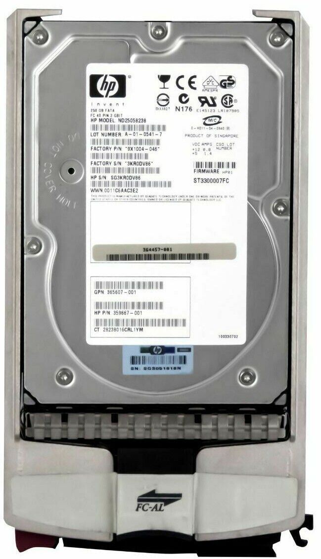 HP 250GB FC FATA DP 40PIN 2GBIT HARD DISK // 359667-001 / TRAY 366022-001 / ND25058238 / GPN 365607-001 / ST3300007FC (Used) // สินค้ารับประกัน โดย บริษัท อะไหล่เซิร์ฟเวอร์ จำกัด