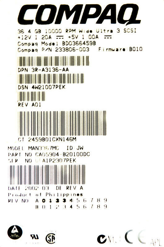 HDD SCSI 36GB 10K U3 BD0366459B ULTRA3 80-PIN SCSI HDD HP Compaq สินค้ารับประกัน โดย บริษัท อะไหล่เซิร์ฟเวอร์ จำกัด.