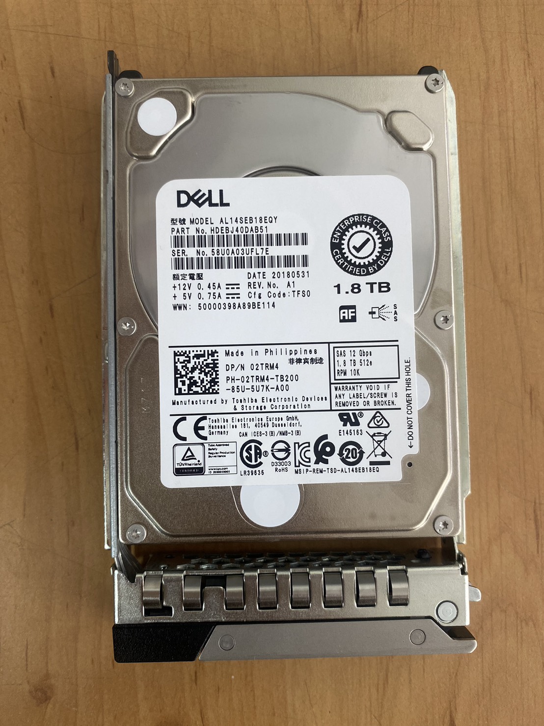 Dell 1.8TB 10K 12G SAS 512e 2.5'' HDD // 02TRM4 / AL14SEB18EQY (Used) // สินค้ารับประกัน โดย บริษัท อะไหล่เซิร์ฟเวอร์ จำกัด