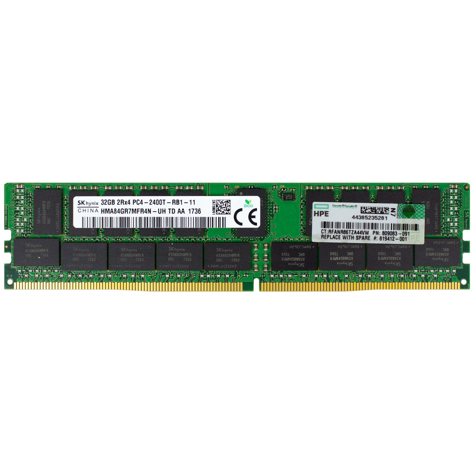 HP 32GB (2Rx4) PC4-2400T -R Server Memory Ram // 809083-091 / HMA84GR7MFRAN-UH (Used) // สินค้ารับประกัน โดย บริษัท อะไหล่เซิร์ฟเวอร์ จำกัด