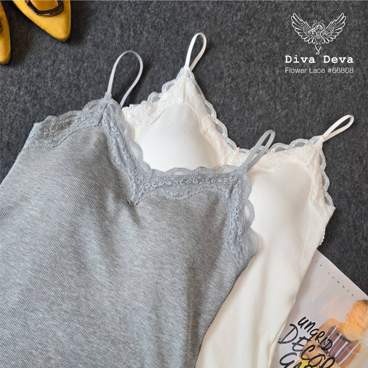 เสื้อสายเดี่ยว flower laceลูกไม้ สายปรับได้ 3สี