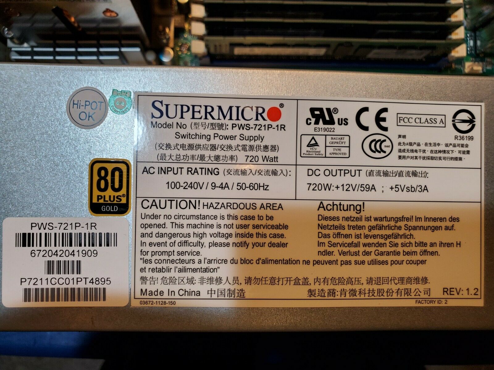 Supermicro Server Hot Swappable Power Supply 720W // PWS-721P-1R (Used) // สินค้ารับประกัน โดย บริษัท อะไหล่เซิร์ฟเวอร์ จำกัด