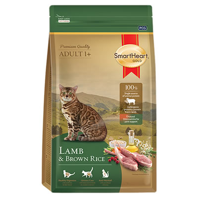Smartheart Gold Adult Lamb and Brown Rice สมาร์ทฮาร์ท โกลด์ อาหารเม็ดสำหรับแมวโต แลมป์แอนด์บรววน์ไรซ์ 1 กก.
