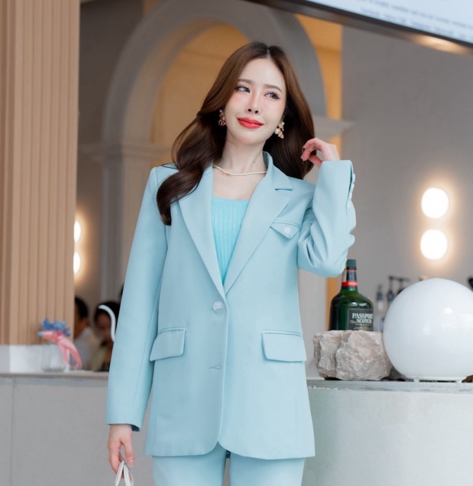 NO.2325 Milano เสื้อสูทผู้หญิงทรงปล่อยสีเขียวมินท์S-6XL (เฉพาะเสื้อ) Loosely Pattern