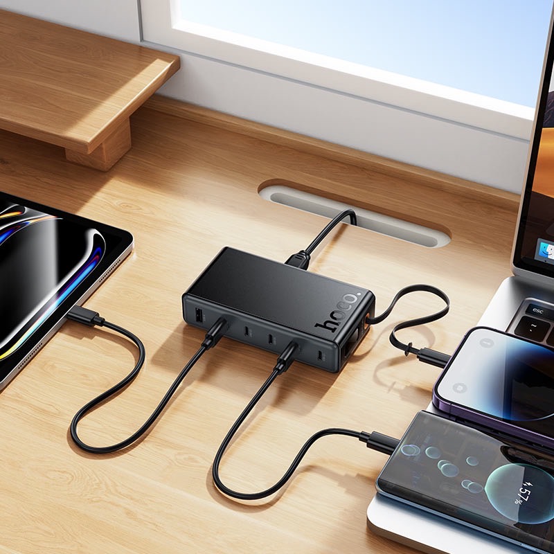 C151 MODERN PD50W 7-PORT (6C1A) DESKTOP CHARGER WITH TELESCOPIC CABLE