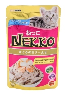 Nekko อาหารแมวเน็กโกะ ปลาทูน่าหน้ากุ้งและหอยเชลล์ในเยลลี่ 70 กรัม