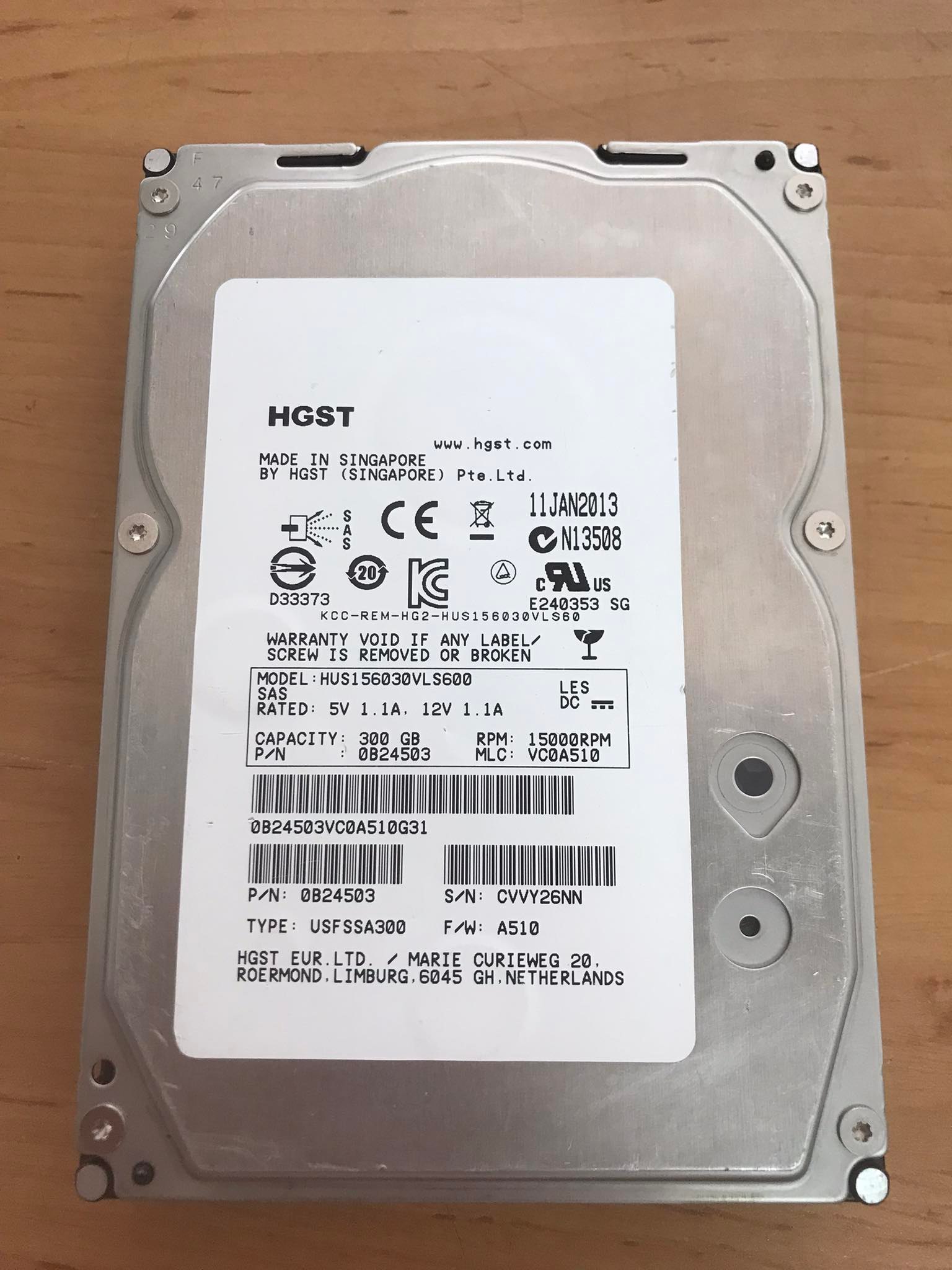 HGST 300G 3.5'' 6G 15K SAS HDD A510 // 0B24503 / HUS156030VLS600 (Used) // สินค้ารับประกัน โดย บริษัท อะไหล่เซิร์ฟเวอร์ จำกัด