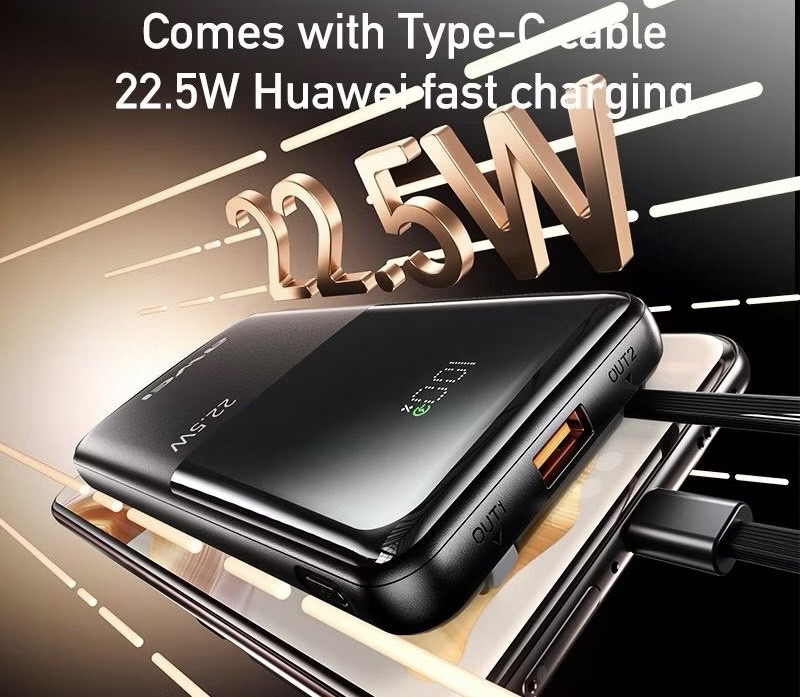 P76K 22.5W POWERBANK WITH DUAL SELF-CONTAINED CABLE 10000mAh