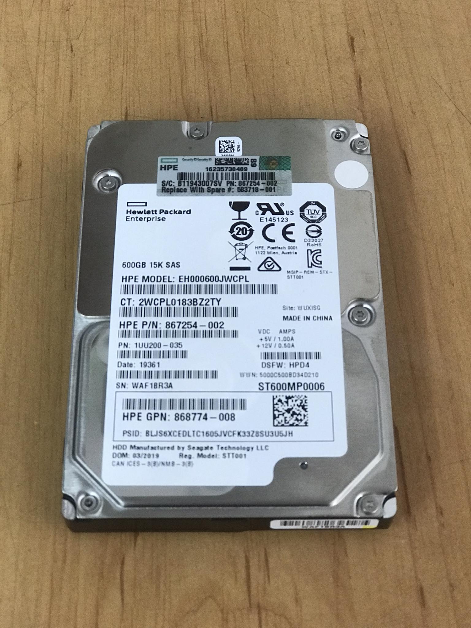 HP Enterprise 600GB 15K 12G SAS 2.5'' , 867254-002, EH00600JWCPL, 1U200-035, GPN 868774-008, ST600MP0006 (Used) // สินค้ารับประกัน โดย บริษัท อะไหล่เซิร์ฟเวอร์ จำกัด