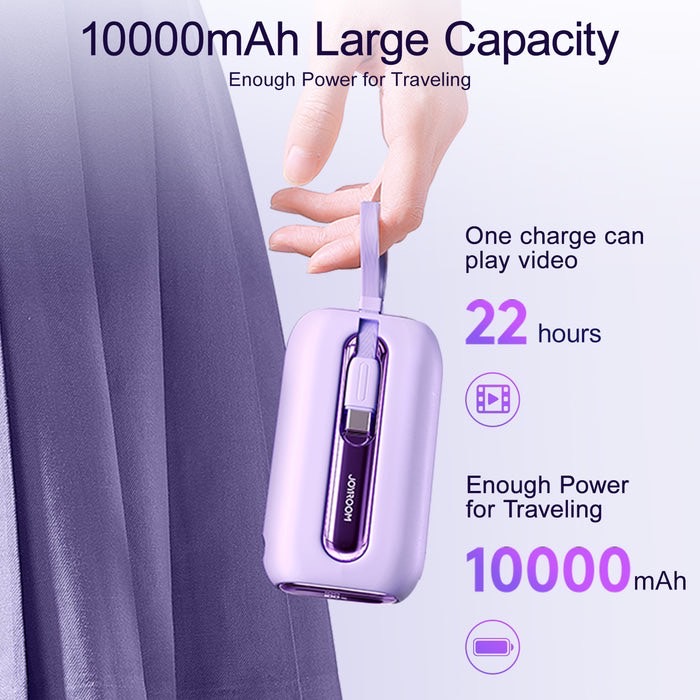 JR-L012 10000mAh MINI FAST CHARGING POWERBANK WITH LIGHTNING&TYPE-C DUAL CABLE