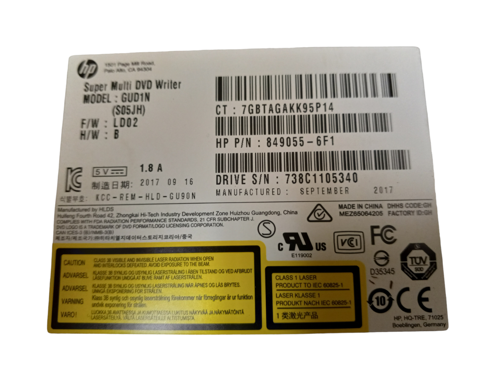 HP Genuine GUD1N Super Multi DVD-RW Burner Drive OEM FOR Z240 ETC // 849055-6F1 (Used) // สินค้ารับประกัน โดย บริษัท อะไหล่เซิร์ฟเวอร์ จำกัด