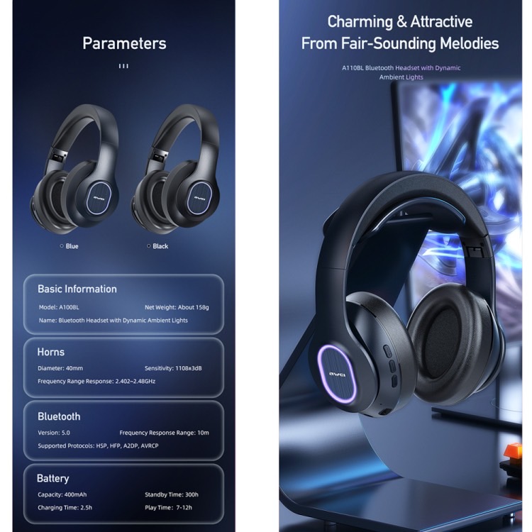 A100BL WIRELESS STEREO HEADPHONES