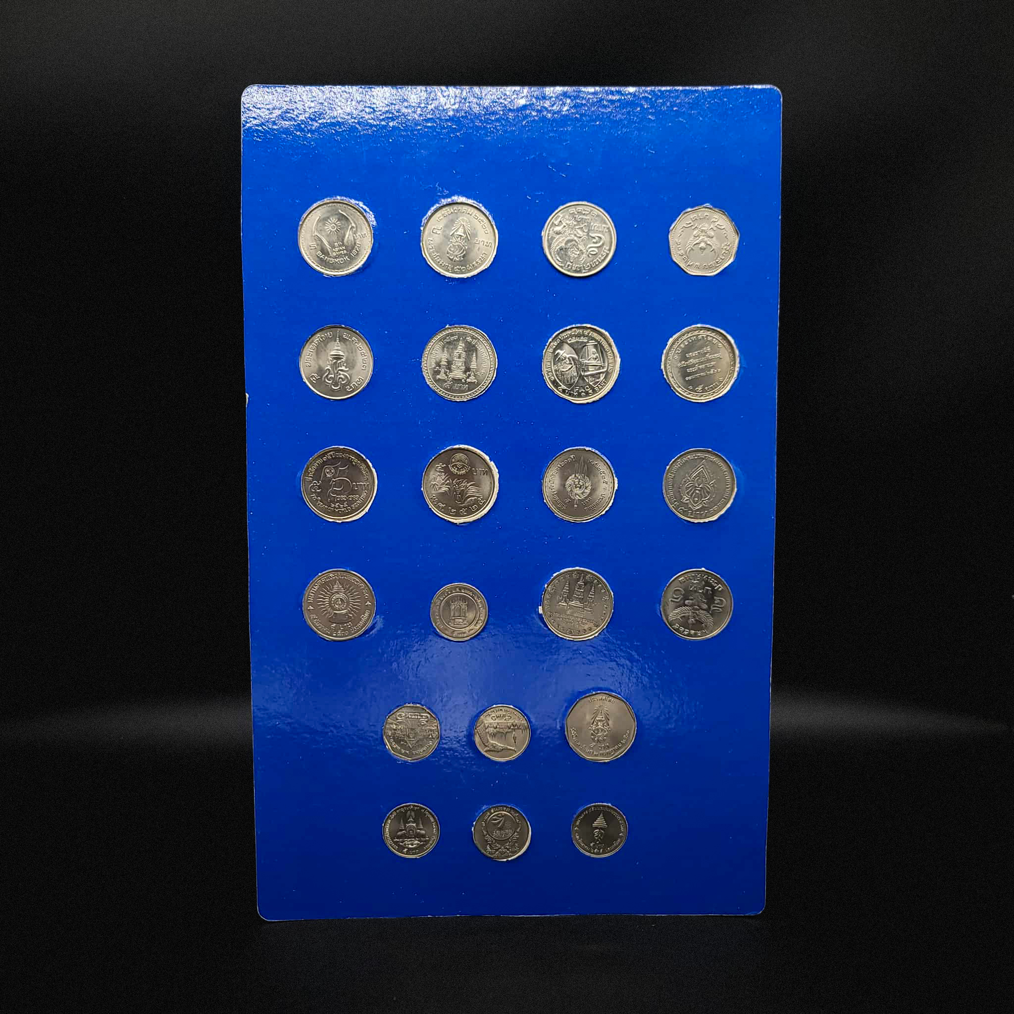 แผงเหรียญ 5 บาท รวม 22 วาระ (ครบชุด) พร้อมคำอธิบาย (สีน้ำเงิน)