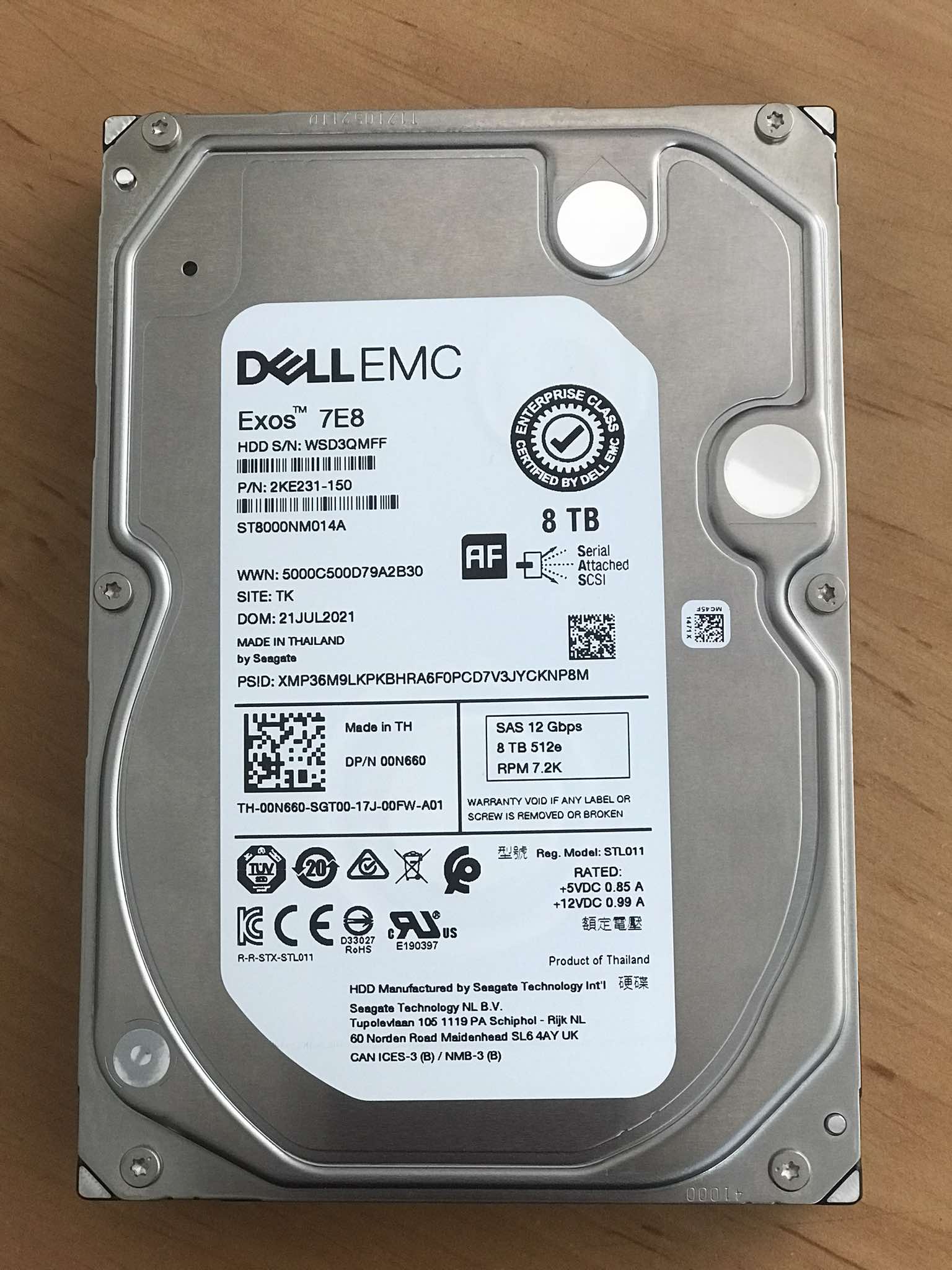 Dell 8TB 7.2K SAS 12G 3.5'' 512e HDD Hard Drive // 00N660, ST8000NM014A, 2KE231-150 (Used) // สินค้ารับประกัน โดย บริษัท อะไหล่เซิร์ฟเวอร์ จำกัด