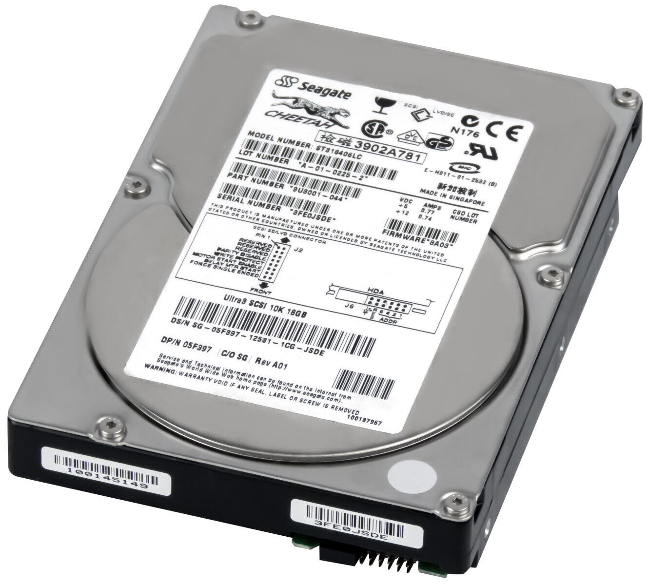 Seagate / DELL 18GB 10K U3 SCSI 3.5 in HDD // ST318406LC / 05F397 (Used) // สินค้ารับประกัน โดย บริษัท อะไหล่เซิร์ฟเวอร์ จำกัด