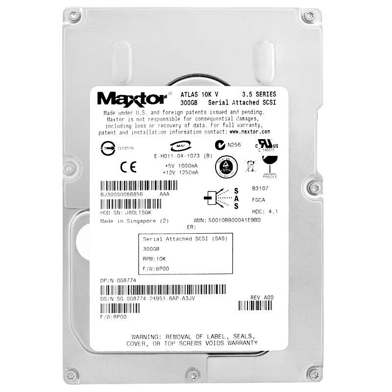 Dell / Maxtor Atlas 300GB 10K SAS 3.5" Hard Drive w/Tray Poweredge // G8774 / 0G8774 (Used) // สินค้ารับประกัน โดย บริษัท อะไหล่เซิร์ฟเวอร์ จำกัด