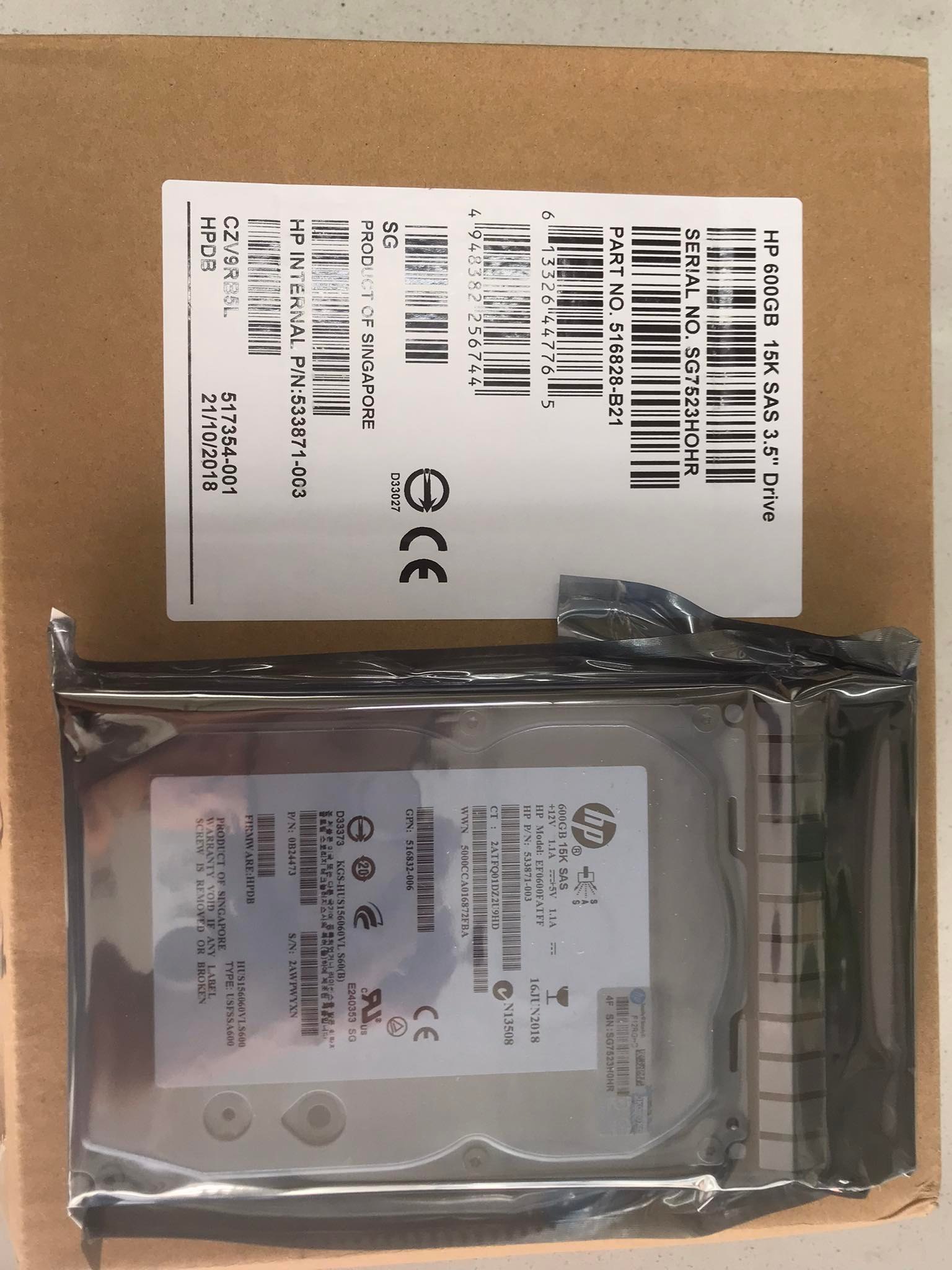 Hard HP EF0600FATFF 533871-003 517354-001 GPN 516832-006 0B24473 600GB 15000U/Min 64MB Cache SAS-2 3.5 " Inch (NEW IN BOX) สินค้ารับประกัน โดย บริษัท อะไหล่เซิร์ฟเวอร์ จำกัด