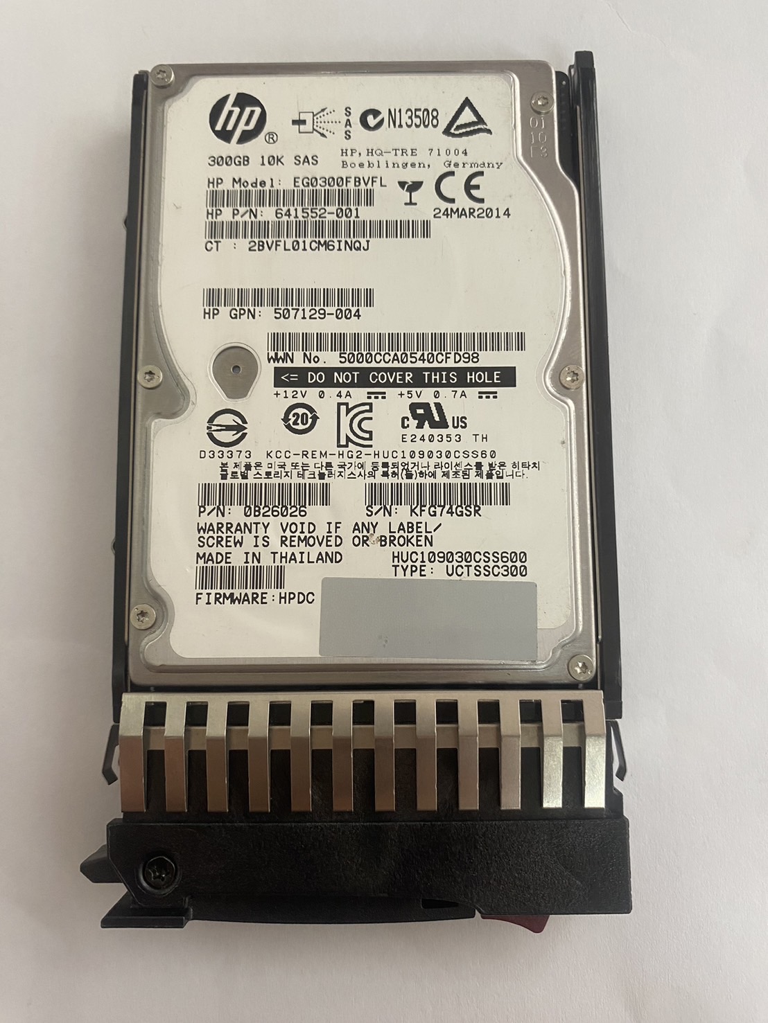 HP 300GB 10K 6G SAS 2.5'' Hard Drive // HDD 641552-001 / Tray 507284-001 / GPN 507129-004 / 0B26026 / EG0300FBVFL / HUC109030CSS600 (Used) // สินค้ารับประกัน โดย บริษัท อะไหล่เซิร์ฟเวอร์ จำกัด