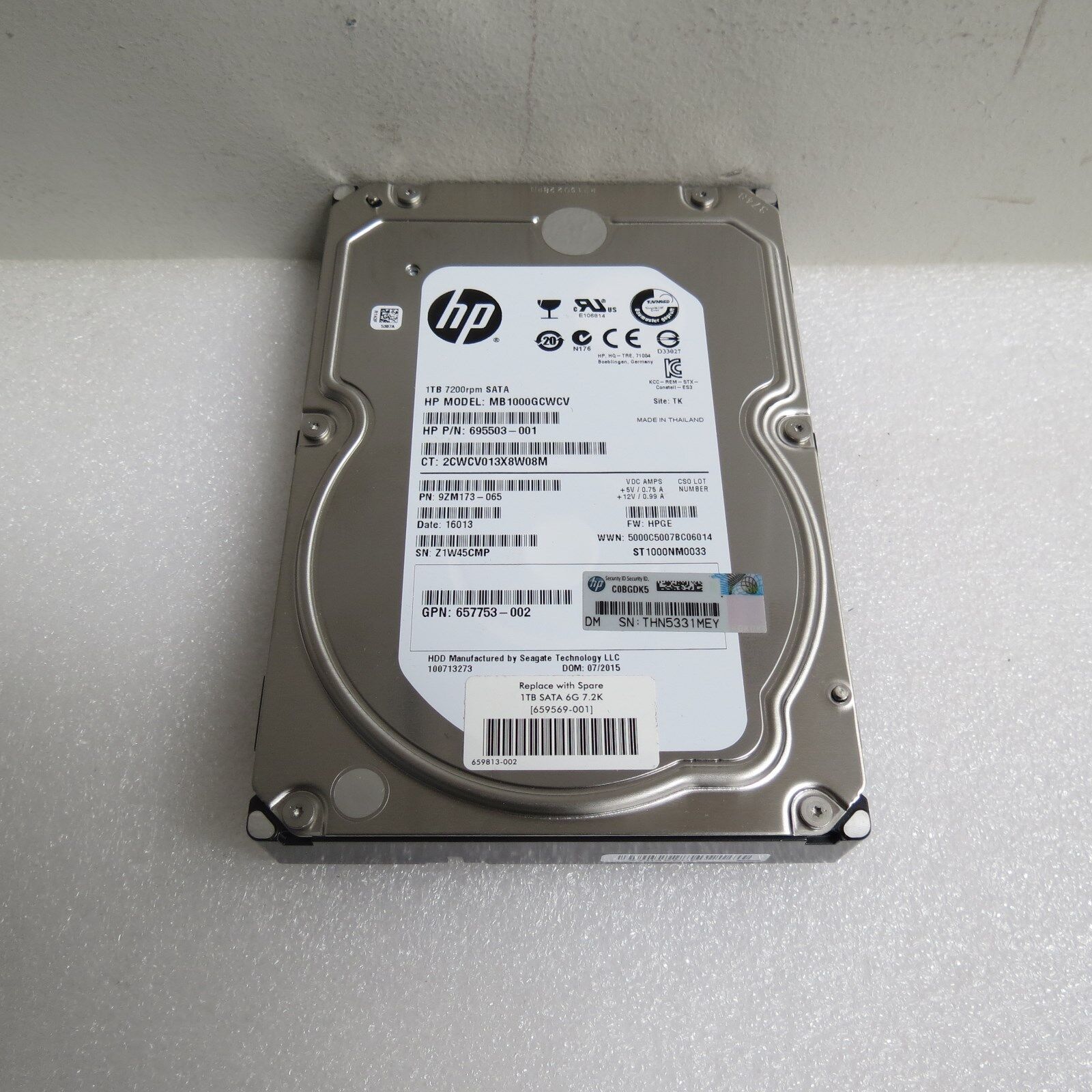 HP 1TB 7.2K Sata 6G 3.5" HDD // 695503-001, GPN 657753-002, 659569-001, MB1000GCWCV, ST1000NM0033, Tray 657739-001 (Used) // สินค้ารับประกัน โดย บริษัท อะไหล่เซิร์ฟเวอร์ จำกัด