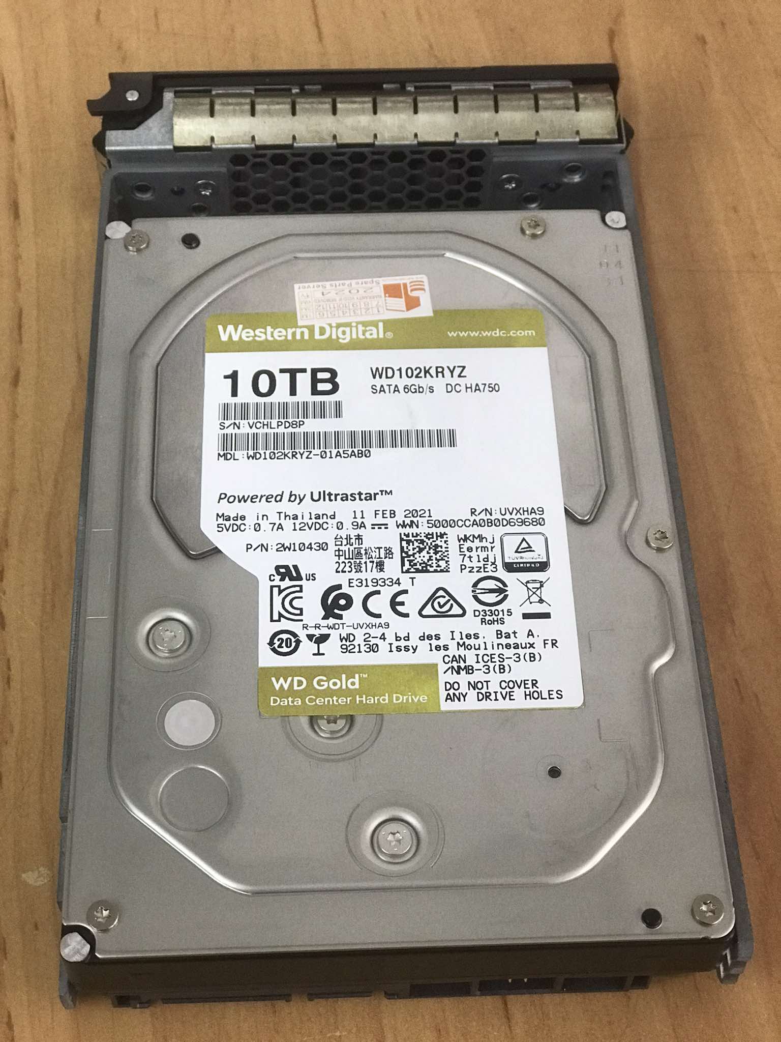WD Gold 10TB 7.2K 6G 256MB SATA III 3.5'' Hard Drive // WD101KRYZ, UVXHA9, WD102KRYZ-01A5AB0 (Used) // สินค้ารับประกัน โดย บริษัท อะไหล่เซิร์ฟเวอร์ จำกัด