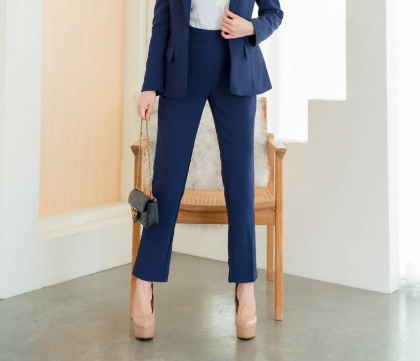 No.2249-2 กางเกงขายาวผู้หญิงขากระบอกเล็ก สีขาว/ดำ/กรม