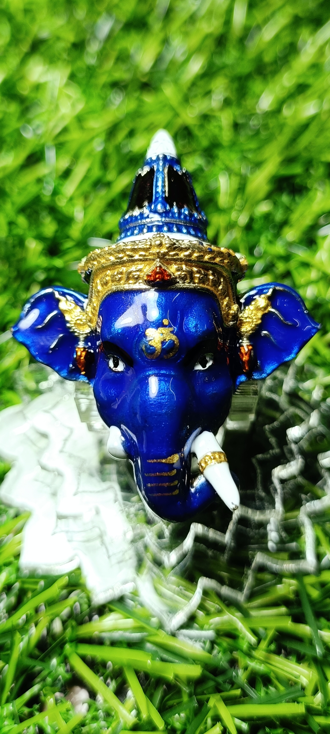 เศียรพระพิฆเณศประทานพร หลวงพ่อพัฒน์ วัดห้วยด้วน ปี 2565 เนื้ออัลปาก้าลงยาน้ำเงิน หมายเลข๓๒