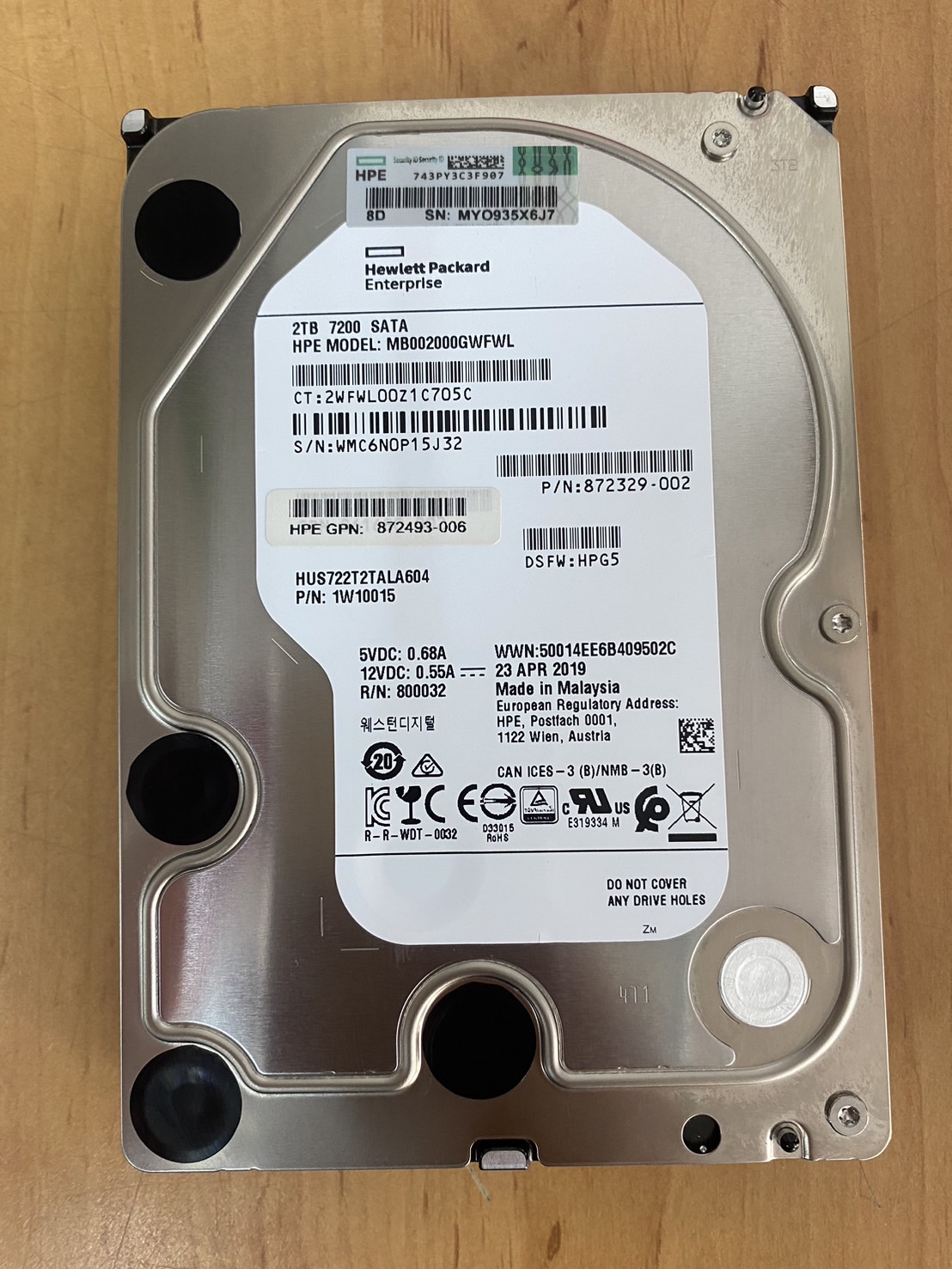 HP 2TB 7.2K 6G SATA 3.5" LFF Midline Hard Drive // 872329-002 / GPN 872493-006 / MB002000GWFWL / 1W10015 (Used) // สินค้ารับประกัน โดย บริษัท อะไหล่เซิร์ฟเวอร์ จำกัด