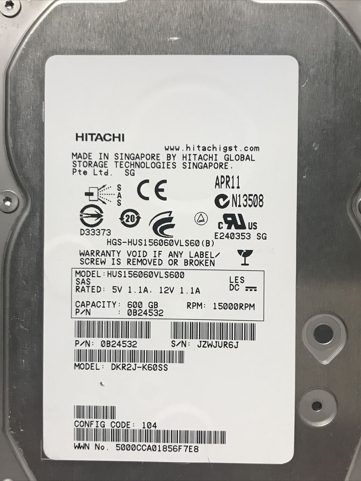 Hitachi HDD 600GB SAS 15000RPM For AMS2500 AMS2300 AMS2100 Hard Drive 3.5" // AKH600 / 3276138-D / 0B24532 / HUS156060VLS600 (Used) // สินค้ารับประกัน โดย บริษัท อะไหล่เซิร์ฟเวอร์ จำกัด