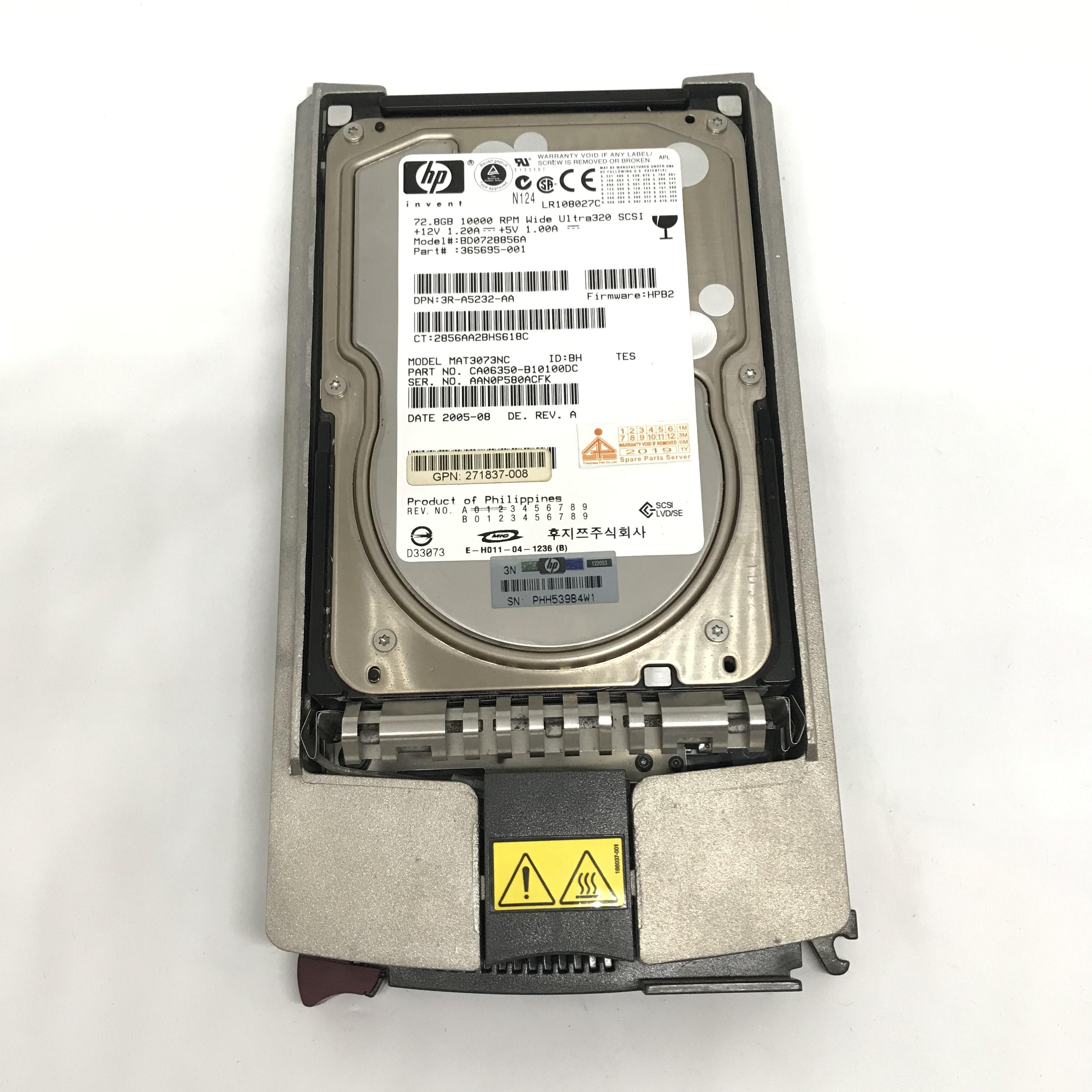 HP 72.8GB 10K U320 SCSI W/TRAY // BD0728856A / HDD 365695-001 / GPN 271837-008 / 3R-A5232-AA / MAT3073NC / TRAY 289042-001 (Used) // สินค้ารับประกัน โดย บริษัท อะไหล่เซิร์ฟเวอร์ จำกัด