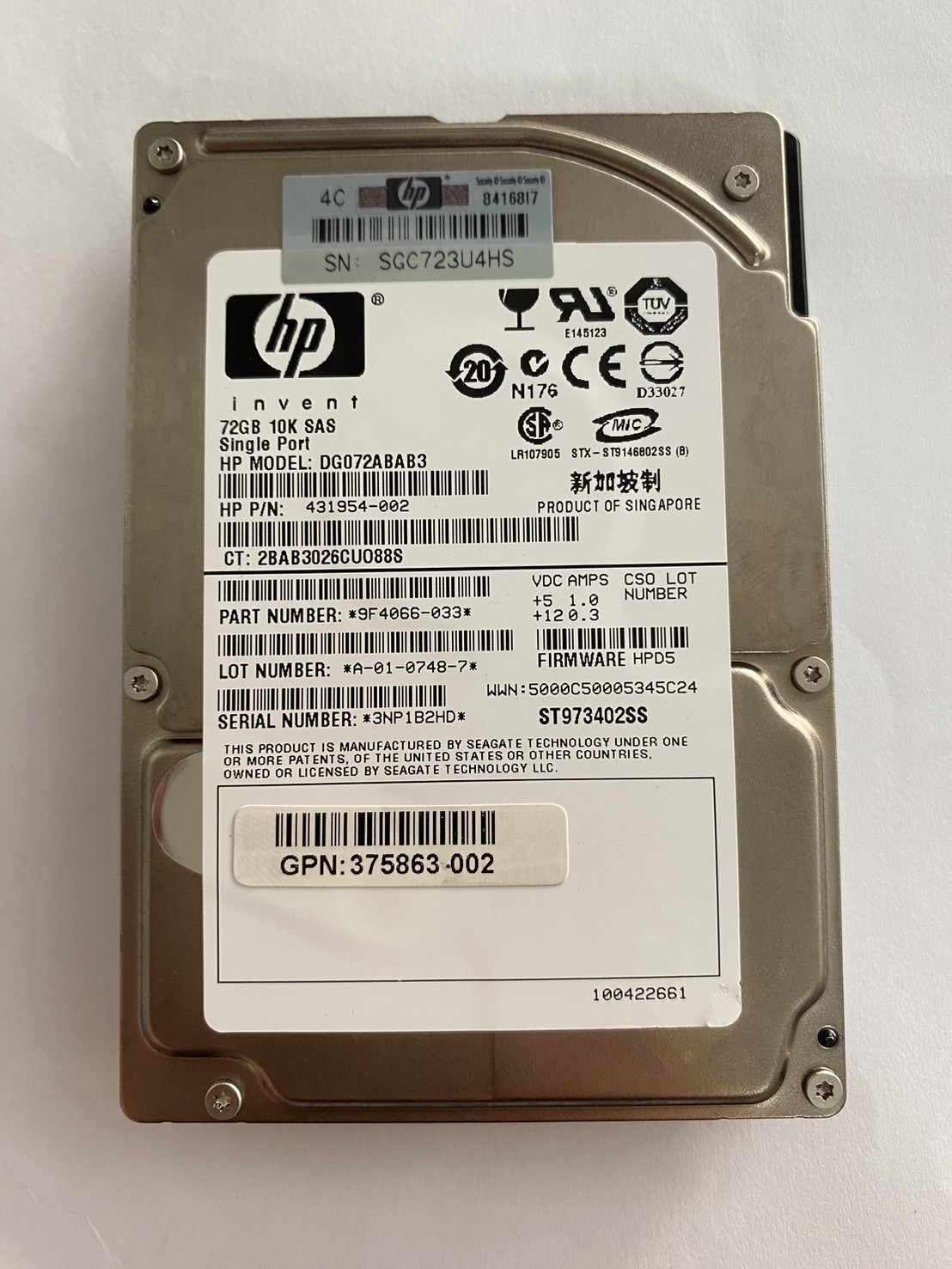 HP 73GB 10K 3G SAS 2.5" Hard Drive No Tray // HDD 431954-002 / DG072ABAB3 / GPN 375863-002 / ST973402SS / 9F4066-033 (Used) // สินค้ารับประกัน โดย บริษัท อะไหล่เซิร์ฟเวอร์ จำกัด