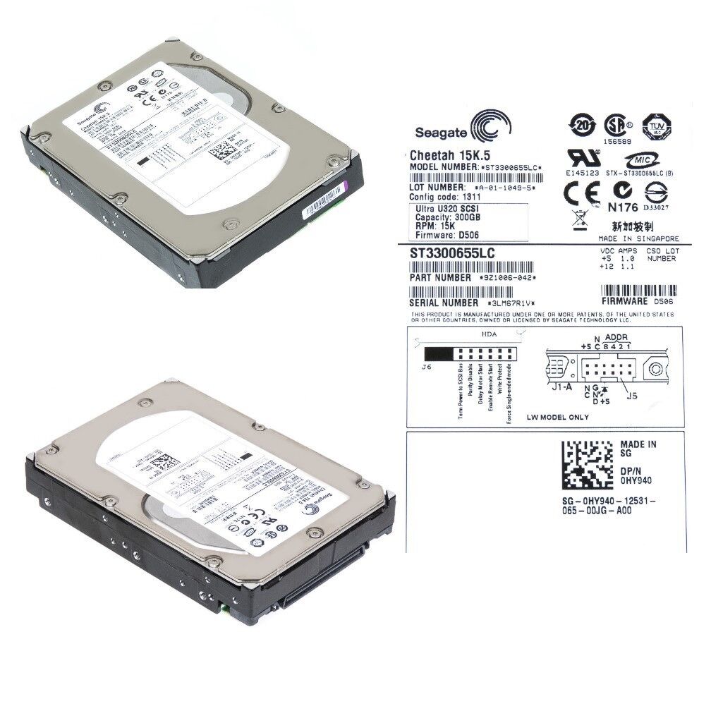 Dell / Seagate 300GB 15K 80-Pin SCSI Hard Drive 3.5" // 0HY940 / ST3300655LC (Used) // สินค้ารับประกัน โดย บริษัท อะไหล่เซิร์ฟเวอร์ จำกัด