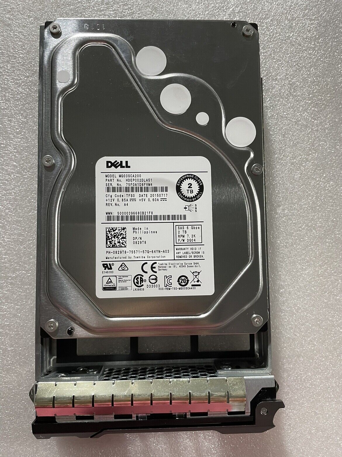 Dell 2TB 7.2K SAS 6G 3.5" HDD Hard Drive Server // 0829T8, MG03SCA200 (Used) // สินค้ารับประกัน โดย บริษัท อะไหล่เซิร์ฟเวอร์ จำกัด
