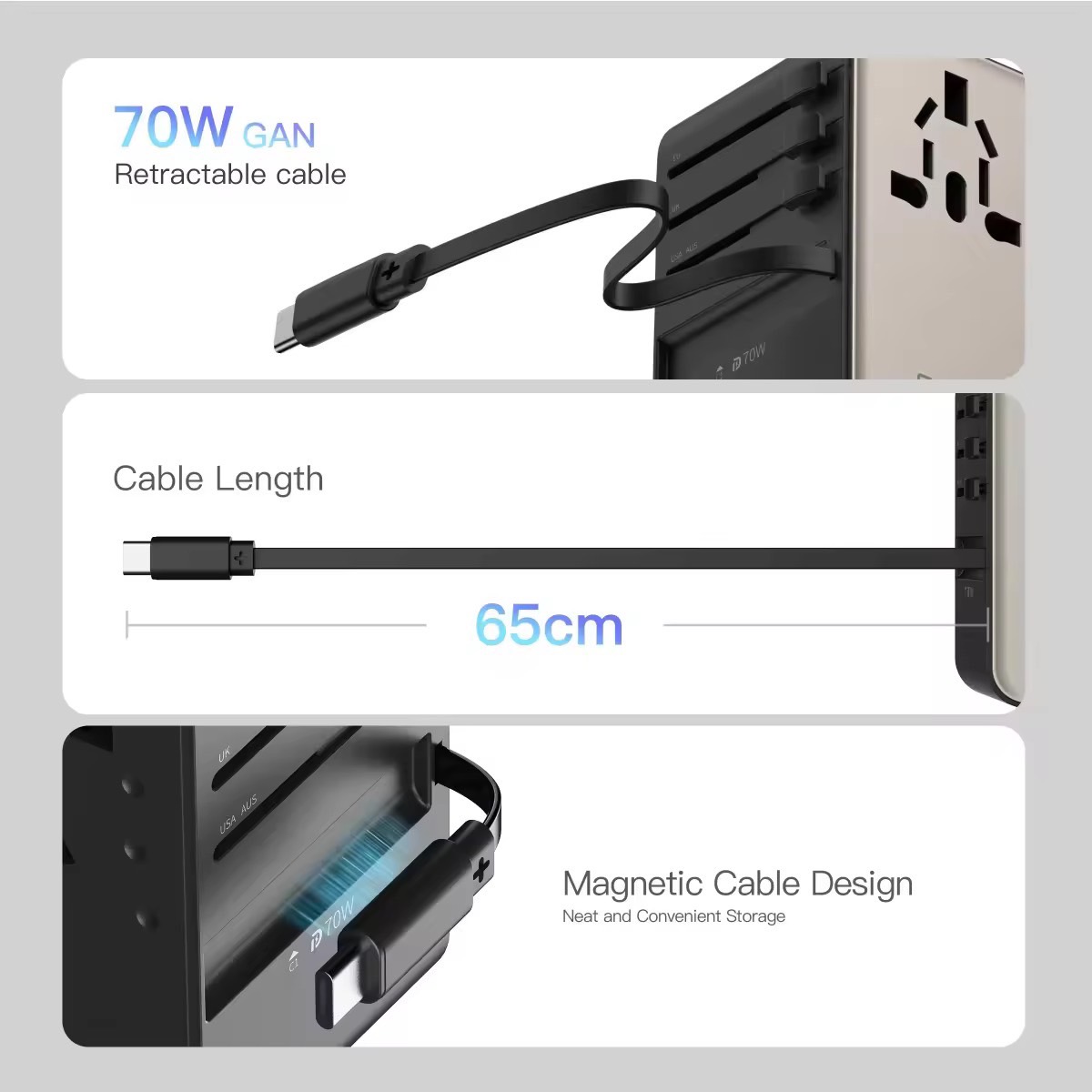 C22 TRAVEL ADAPTER WITH RETRACTABLE CABLE