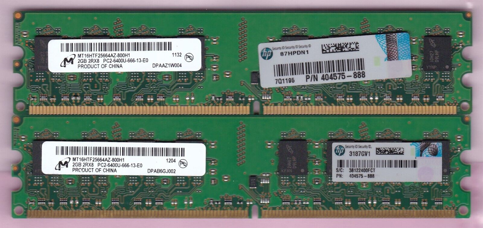 HP Micron 2GB 2Rx8 PC2-6400U DDR2 800MHz DIMM Memory Ram / 404575-888 (Used) // สินค้ารับประกัน โดย บริษัท อะไหล่เซิร์ฟเวอร์ จำกัด