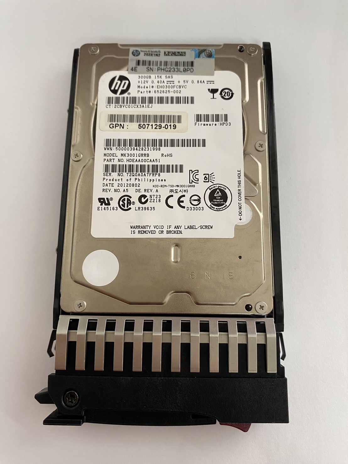 HP 300GB 15K 6G SAS 2.5" SC Hard Drive G8 G9 // HDD 652625-002 / Tray 627195-001 / GPN 507129-019 / EH0300FCBVC / MK3001GRRB (Used) // สินค้ารับประกัน โดย บริษัท อะไหล่เซิร์ฟเวอร์ จำกัด