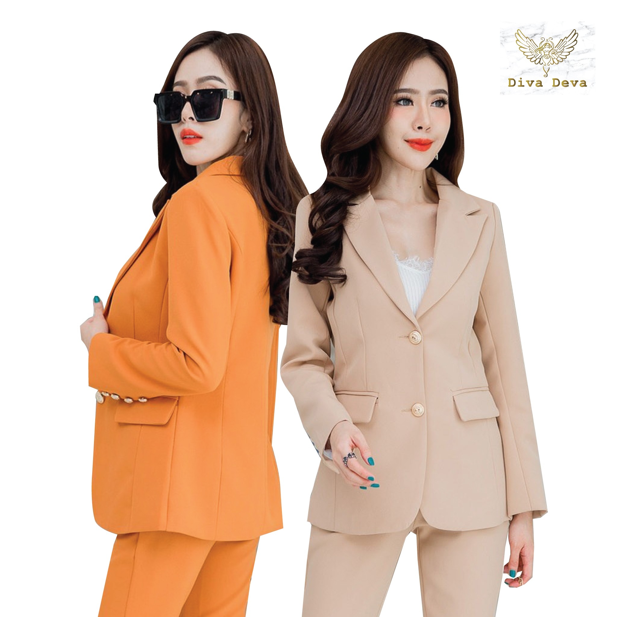 เสื้อสูทผู้หญิง2กระดุม สีชาไทย/สีนู้ด no1909
