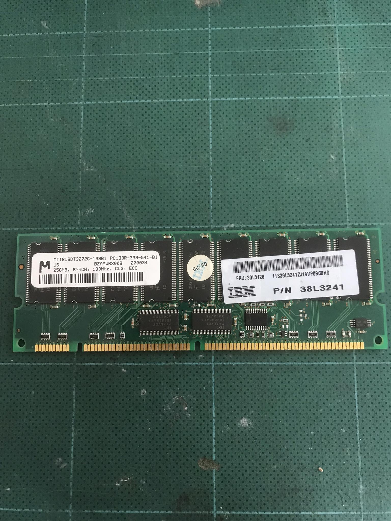 IBM 256MB 133MHz PC133 ECC Unbuffered CL3 168-Pin DIMM Memory Module Ram / 38L3241 / 33L3126 // MT18LSDT3272G-133B1 // (USED) สินค้ารับประกัน โดย บริษัท อะไหล่เซิร์ฟเวอร์ จำกัด
