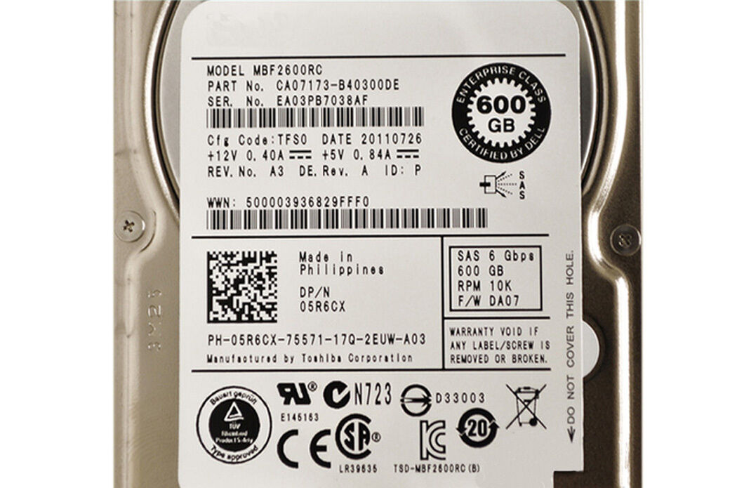 Dell 5R6CX 05R6CX MBF2600RC 600GB 10K SAS 2.5 " 6Gbps Hard Drive สินค้ารับประกัน โดย บริษัท อะไหล่เซิร์ฟเวอร์ จำกัด
