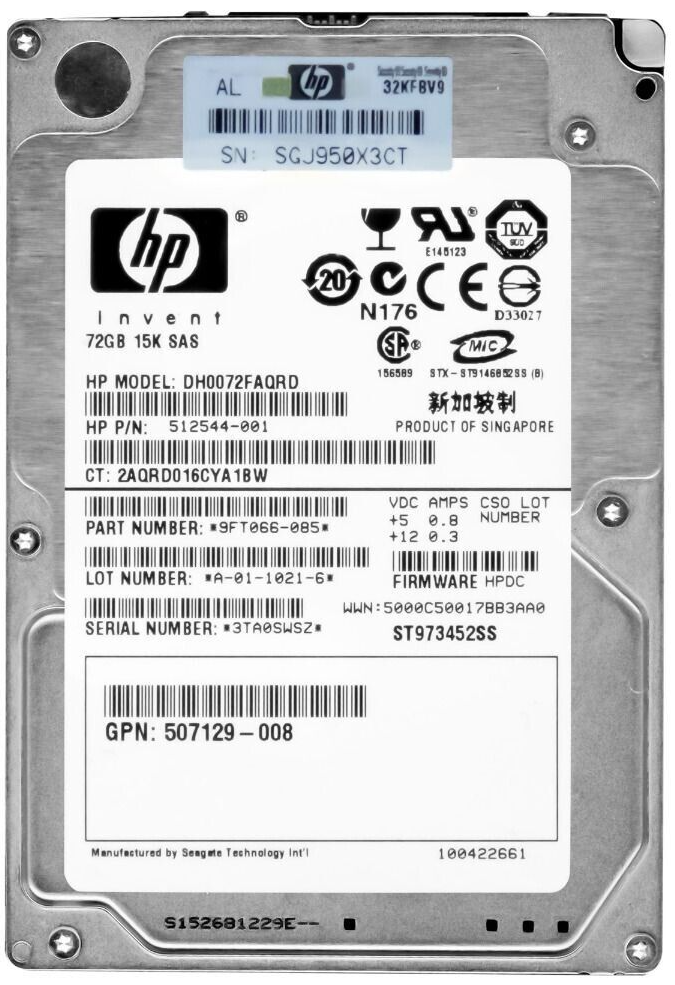 HP 72GB 15K 6G SAS 2.5" Hard Drive // HDD 512544-001 / DH0072FAQRD / GPN 418373-003 / ST973452SS / 9FT066-085 (Used) // สินค้ารับประกัน โดย บริษัท อะไหล่เซิร์ฟเวอร์ จำกัด