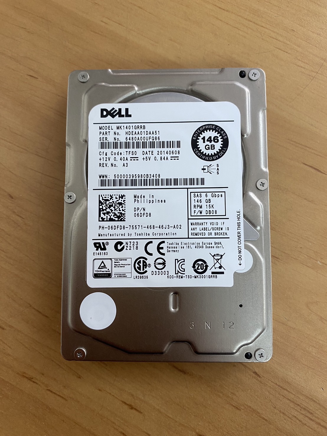 Dell 146GB 15K 6G SAS 2.5" RPM Hard Drive // 06DFD8 / MK1401GRRB (Used) // สินค้ารับประกัน โดย บริษัท อะไหล่เซิร์ฟเวอร์ จำกัด