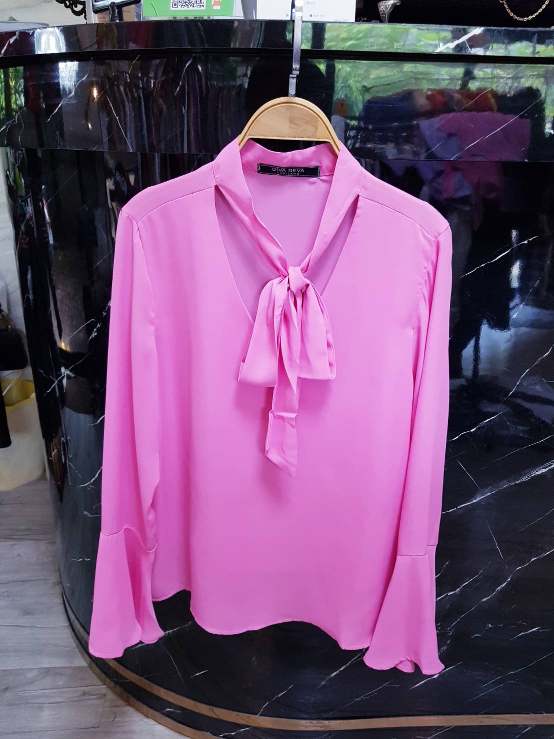 9001 Kim Shirt แขนระบาย ขาว/ม่วง/ชมพู (FreeSize)