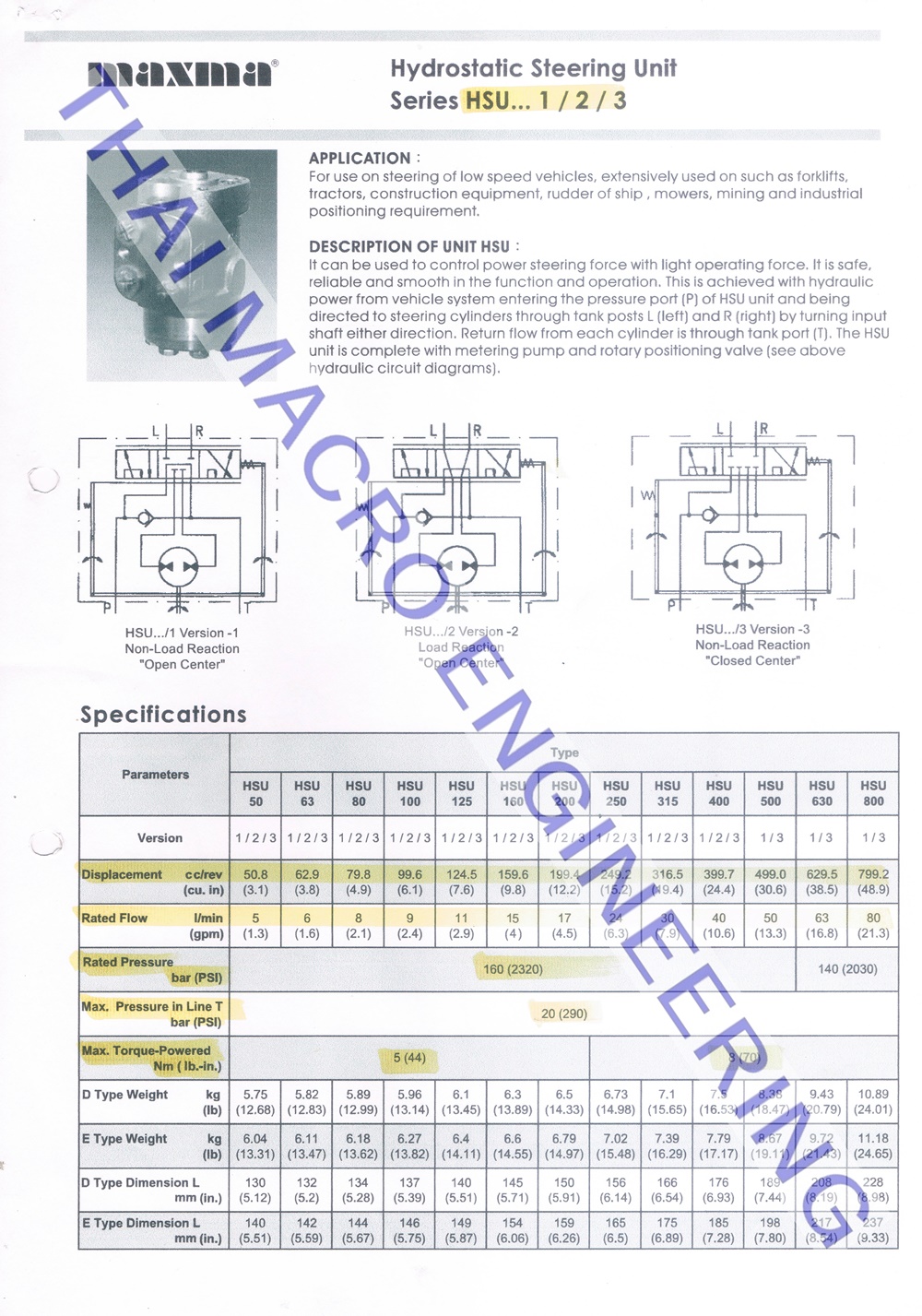 กระปุกพวงมาลัยไฮโดรลิคMAXMA HSU800/1(105mm.)