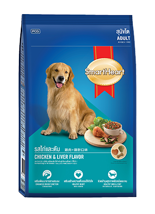 Smartheart Chicken and Liver flavor สมาร์ทฮาร์ท อาหารสำหรับสุนัขโต รสไก่และตับ ขนาด 3 กก.