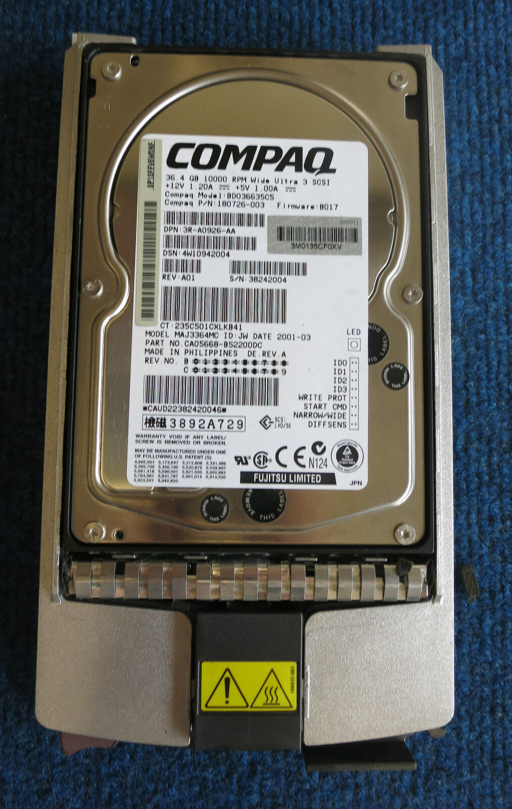 Compaq 36.4GB 10000 RPM Wide 4MB Ultra3 SCSI Hot Plug Hard Drive // 180726-003 / BD036635C5 / 3R-A0926-AA / MAJ3364MC (Used) // สินค้ารับประกัน โดย บริษัท อะไหล่เซิร์ฟเวอร์ จำกัด