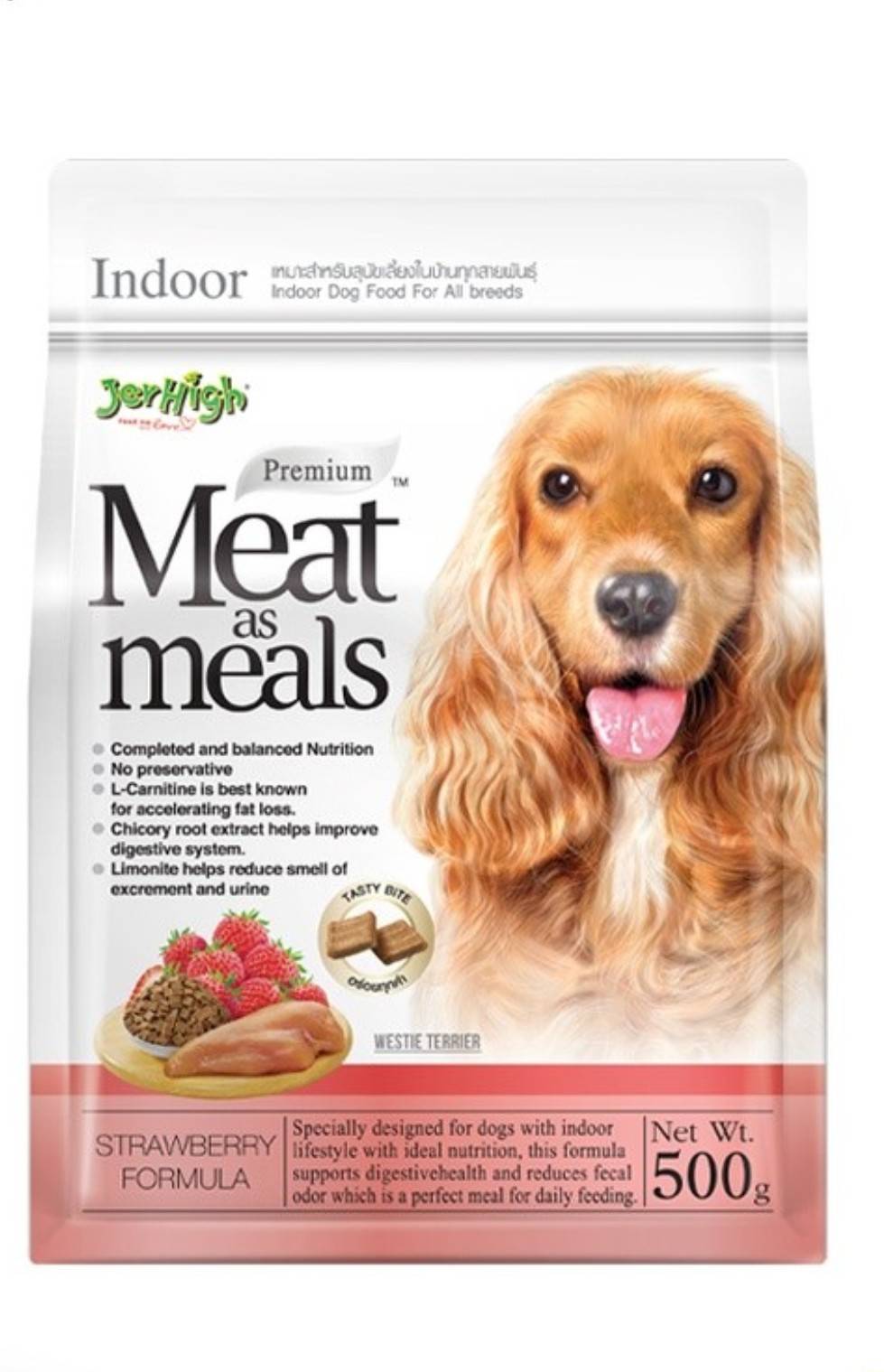 แถมฟรี!! เจอร์ไฮ สติ๊ก รสนม 60 g Jerhigh meat as meals อาหารสุนัขเม็ดนุ่ม เจอร์ไฮ มีท แอส มีลส์ รสไก่และสตรอเบอร์รี่ 500 กรัม