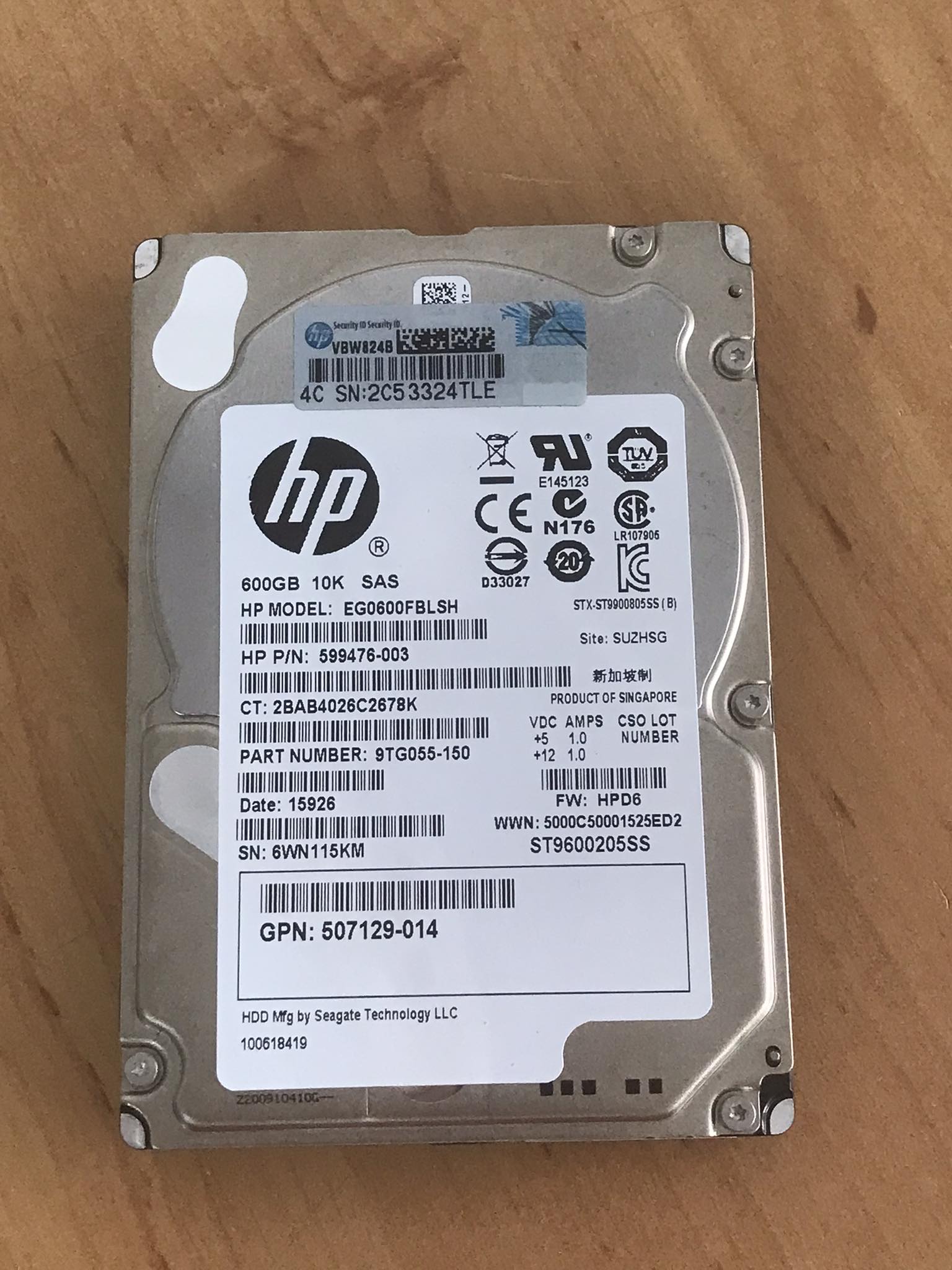 HP 600GB 10K 6G SAS 2.5" SC Hard Drive No Tray // HDD 599476-003 / GPN 507129-014 / EG0600FBDSR / MBF2600RC (Used) // สินค้ารับประกัน โดย บริษัท อะไหล่เซิร์ฟเวอร์ จำกัด