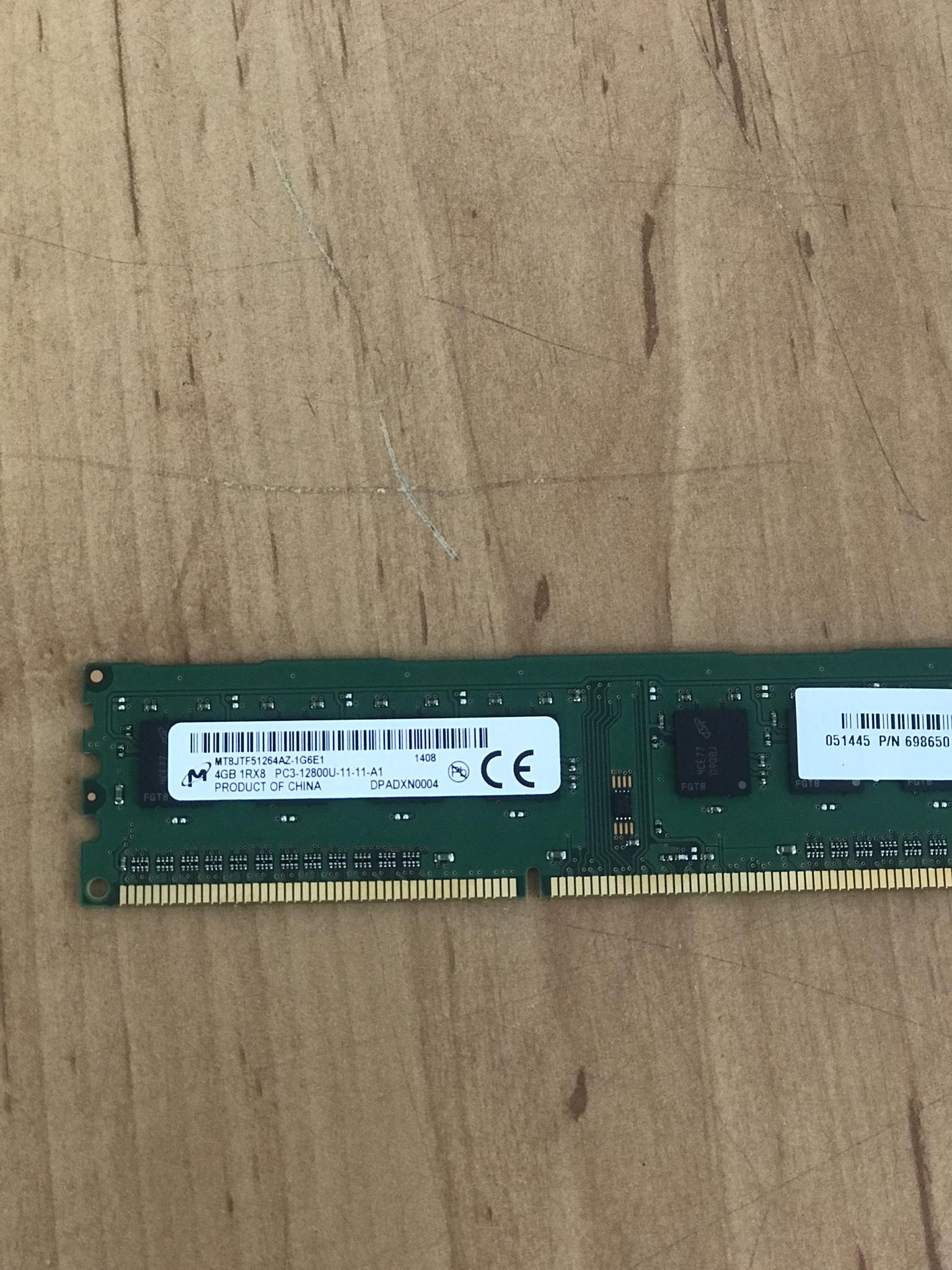 HP 4GB 1Rx8 PC3-12800U DDR3-1600 N-ECC PC RAM Memory // 698650-581 / MT8JTF51264AZ-1G6E1 (Used) // สินค้ารับประกัน โดย บริษัท อะไหล่เซิร์ฟเวอร์ จำกัด