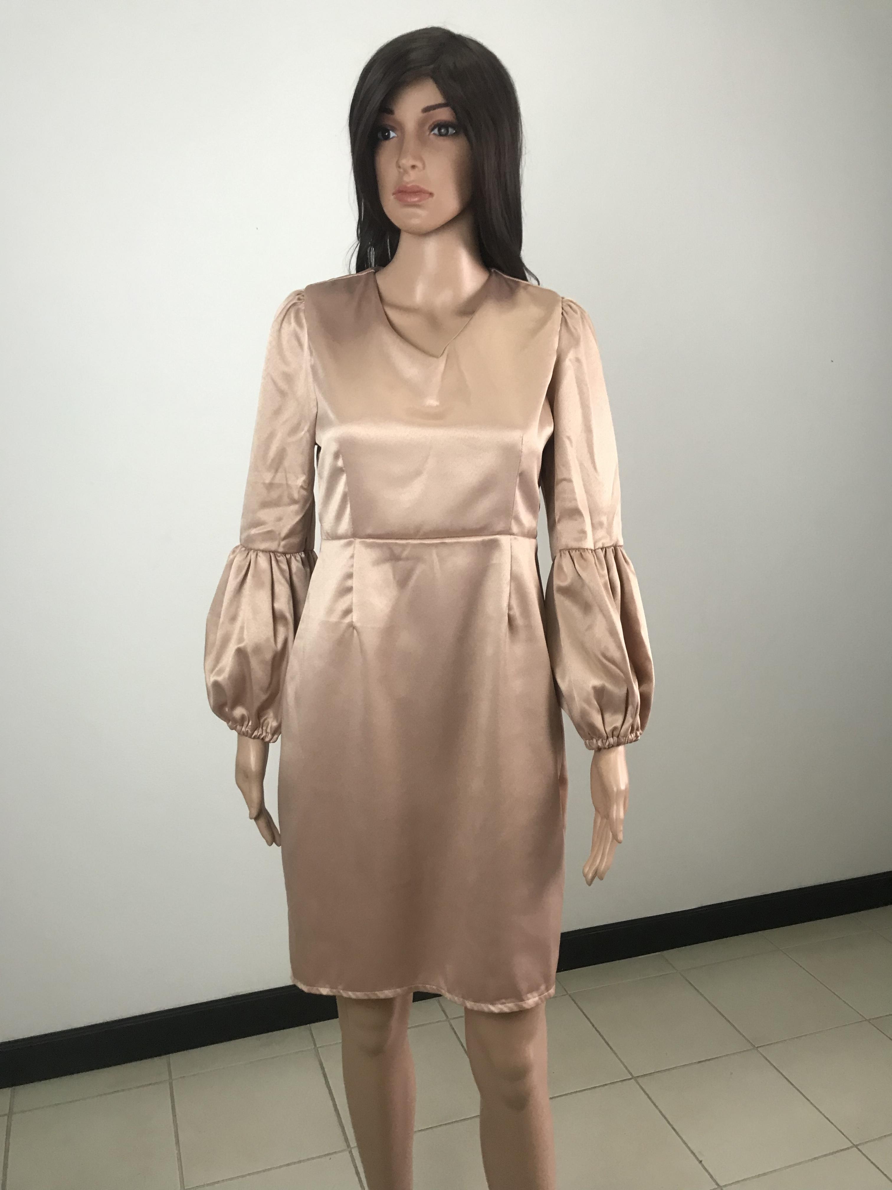 เดรสสั้น คอวี แขนบอลลูน เดรสทรงตรง แฟชั่น เดรสเข้ารูป สาวเกาหลี ลำลอง ออกงาน