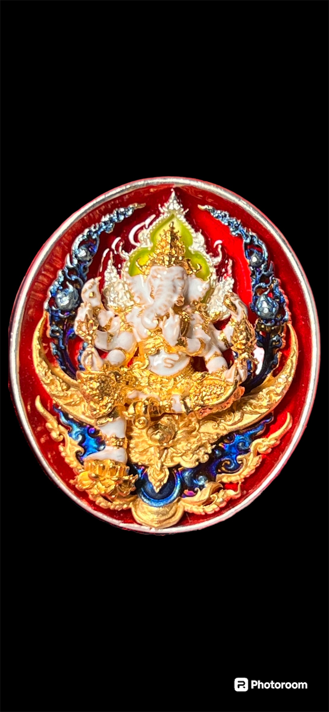 พระพิฆเนศ ที่ระลึกอายุวัฒนมงคล ๘๐ ปี รุ่น สมปรารถนา หลวงปู่จื่อ วัดเขาตาเงาะอุทุมพร จ. ชัยภูมิ ปี 2567 รายการที่ 38 เนื้อบรอนซ์อิตาลี่ชุบเงินลงยา Jewelry สีแดง กนกบลูทอง องค์ชุบทองคำลงยา